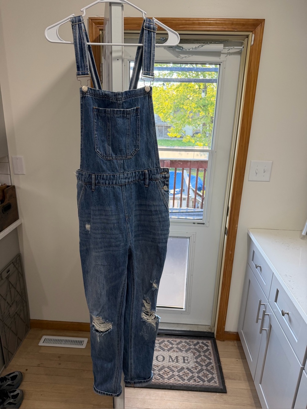 Denim Distressed Adjustable-Strap Overalls - Blue